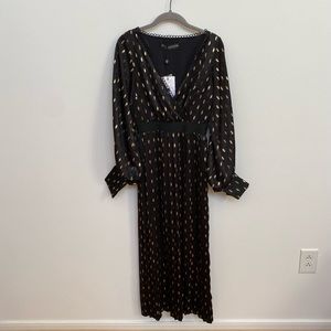 Little Mistress Black& Gold Pleated V-Neck Full‎ Length Maxi Dress